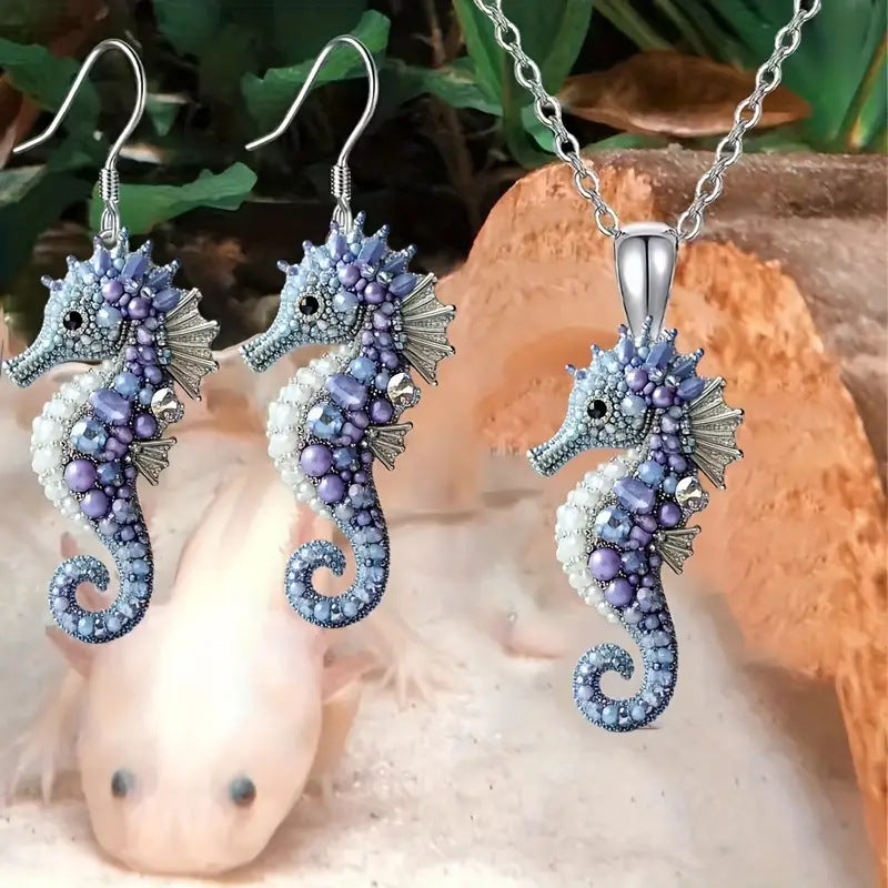 Wholesale Ocean Series Diamond Seahorse Pattern Earrings